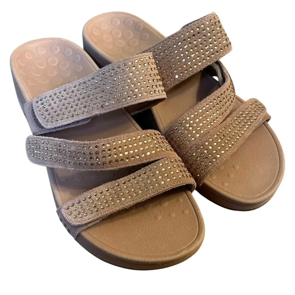 Vionic Sandal Alexis Rhinestone Leather Slip On Arch Support Rosegold Women's 6